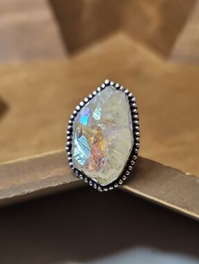 Iridescent Crystal Aura Statement Ring - White